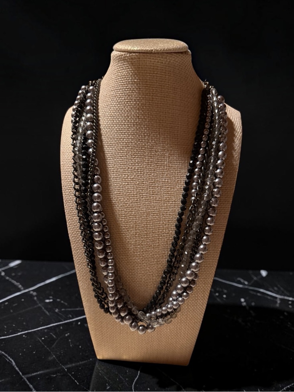 Premier Designs Black and Silver Layered Bead Necklace